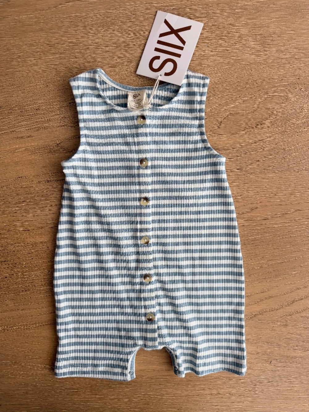 NWT Siix Blue Stripe Shortie Ribbed Sleeveless One Piece Baby 6-12 mo.